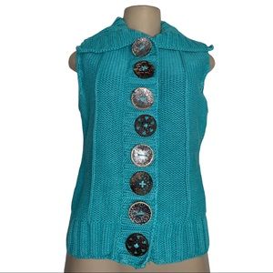 Pure HandKnit Chunky Sweater Vest Hand Crafted Wood Buttons Collar Neck